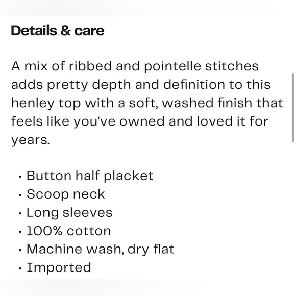 Free People We The Free Hope POINTELLE Henley Charcoal Black Top NWT M L XL - Picture 15 of 15